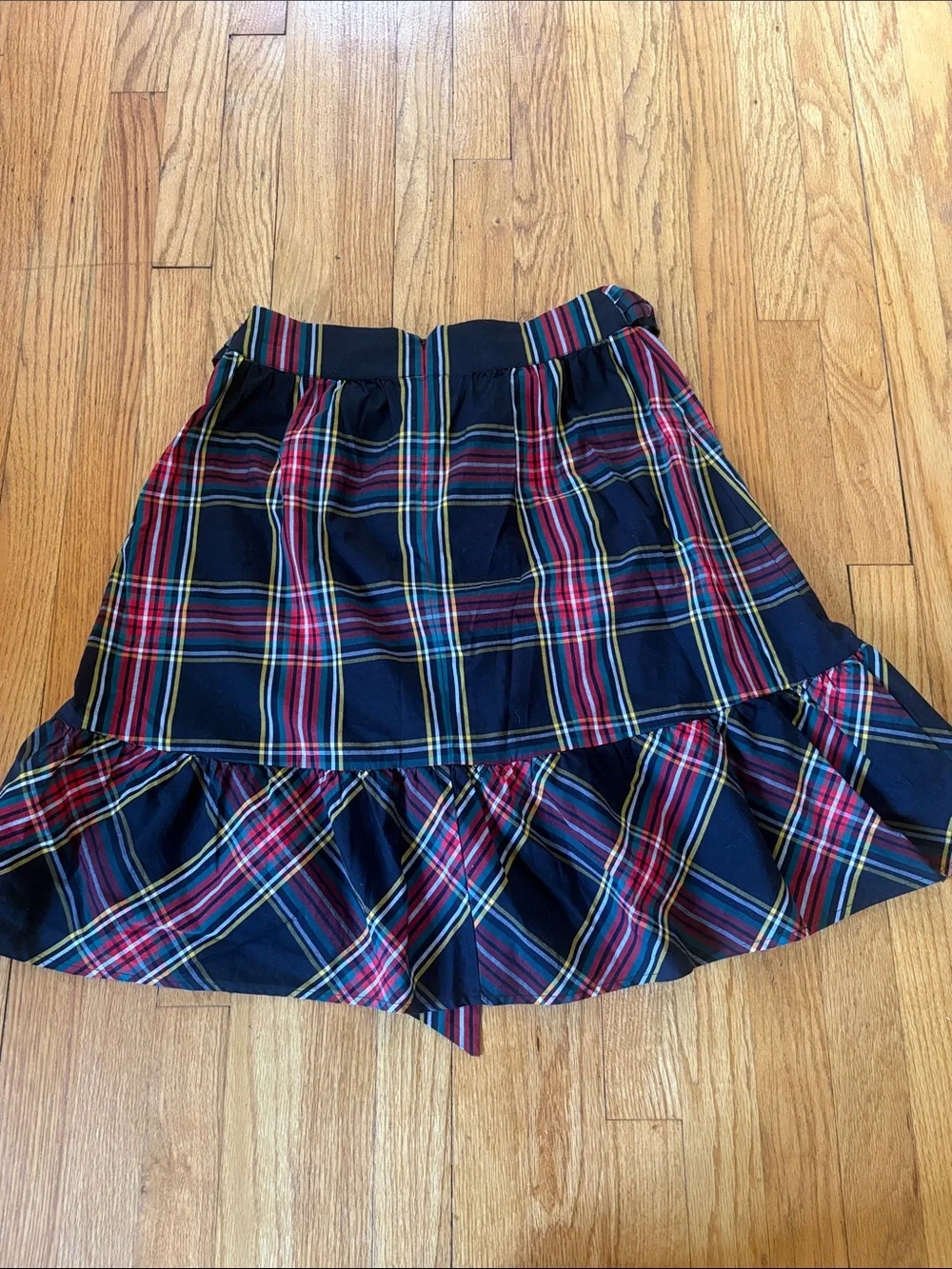 J.Crew Factory Plaid Tie-Waist Ruffle Hem Skirt - Black Multi